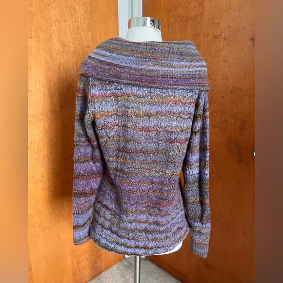 Royal Robbins Multi Color Blue Purple Knit Cowl Neck Sweater Tunic Medium M - Picture 2 of 10